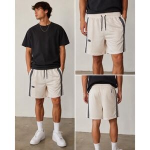 NBA Shorts Mesh‎ Basketball Cream Striped Athletic Streetwear Size M
